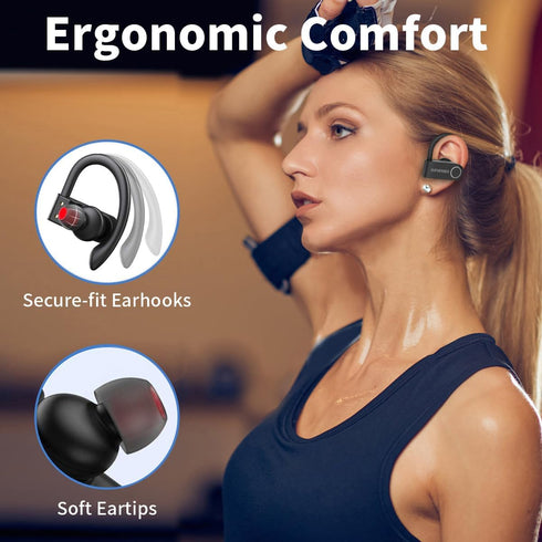 Wireless Earbuds, Bluetooth Earbuds with Ear Hook, 82H Playback time Ear Buds, Over Ear Bluetooth Headphones, PU Leather Display Case, HiFi Sport ...