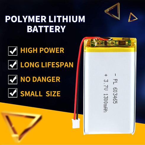 3.7V 1300mAh 603465 Lipo Battery Rechargeable Lithium Polymer ion Battery Pack with JST Connector...