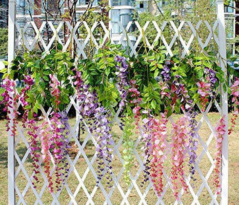 DearHouse 12 Pack 1 Piece 3.6 Feet Artificial Fake Wisteria Vine Ratta Hanging Garland Silk Flowers String Home Party Wedding Decor (Pink)...
