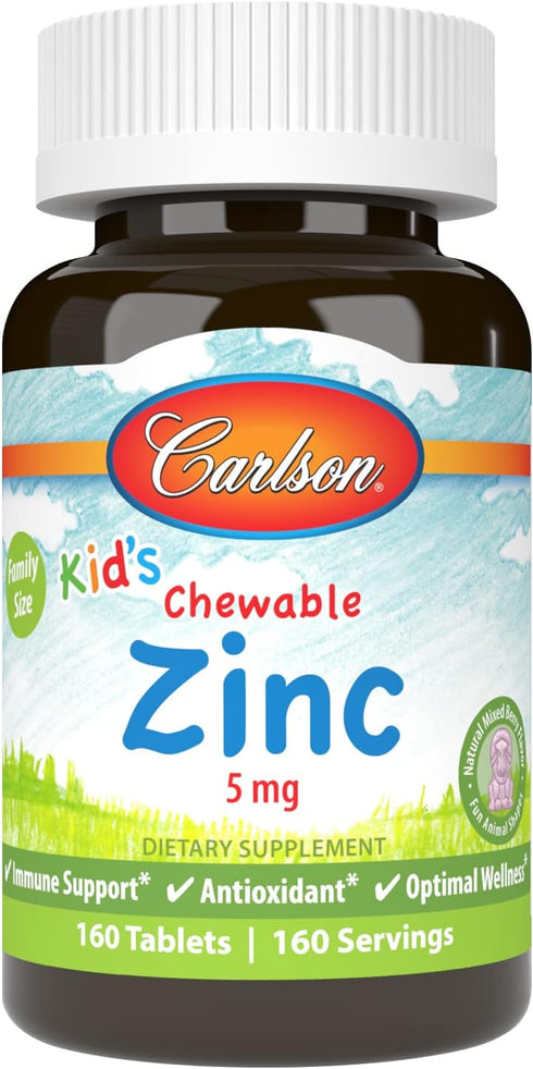 Carlson - Kid's Chewable Zinc, 5 mg, Health Support, Natural Mixed Berry Flavor, 160 Tablets...