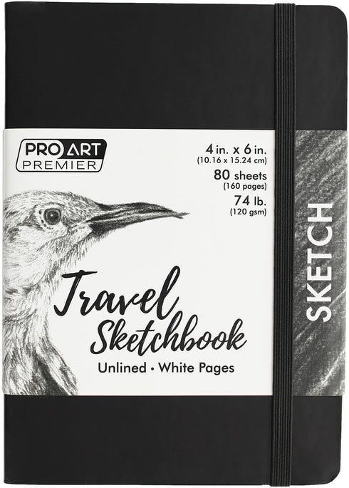Pro Art Premier Sketch Book Travel 6"x 4" White 74lb Black 80 Sheets, Sketch Book, Sketchbook, Drawing Pad, Sketch Pad, Drawing Paper, Art Book, D...