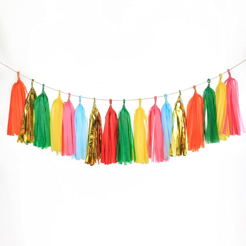 35 PCS Green Orange Gold Mylar Tassel Garland Tissue Paper Tassels Banner DIY Kit Baby Shower Fiesta Bachelorette Party Decorations...