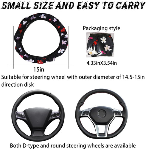 Car Steering Wheel Cover, Universal 15 inch, Soft Elastic and Comfortable, Cute Flowers Steering Wheel Protector, Warm in Winter and Cool in Summe...