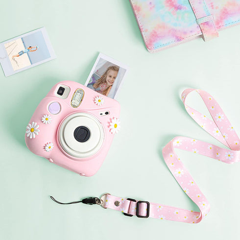 Silicone Case Lens Cap Set for Fujifilm Instax Mini 7+ 7 Plus Instant Camera Skin Accessories, Protective Carrying Case Cover with Adjustable Shou...