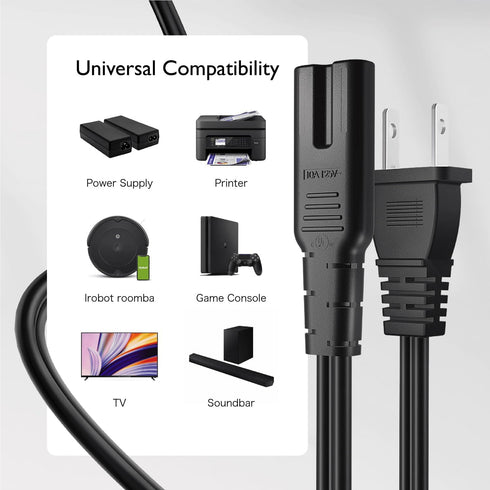 TNP 2 Prong Power Cord NEMA 1-15P to IEC320 C7 Power Cable Replacement for PS5 & PS4, Power Cord for Xbox Series S/X, Xbox One S/X, Printers, Soun...
