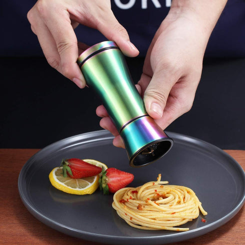 Rainbow Salt And Pepper Shakers, Kyraton Titanium Plating Stainless Steel Salt And Pepper Grinders Refillable Pepper Grinder, Pepper Mill, Salt Gr...