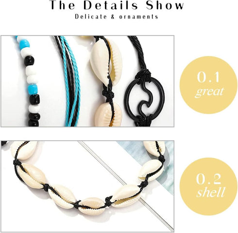 Boho Layered Anklet Bracelets Shell Rope Simmer Beach Foot Chain for Women...