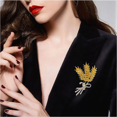 Yellow Wheat Brooch Gold Wheat Diamond Brooch Set Lapel Jacket Brooch Women Suit Lapel Brooch...
