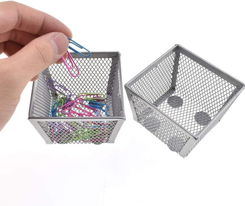 HAHIYO Stackable Paper Clip Mesh Holder Cup 2.2" Height 2 Pack Silver Sturdy Paperclip Holder Container for Desk Drawer Organizer Collection for H...