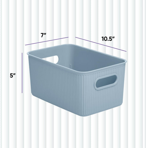 Superio Ribbed Collection - Decorative Plastic Open Home Storage Bins Organizer Baskets, Medium Blue (1 Pack) Container Boxes for Organizing Close...