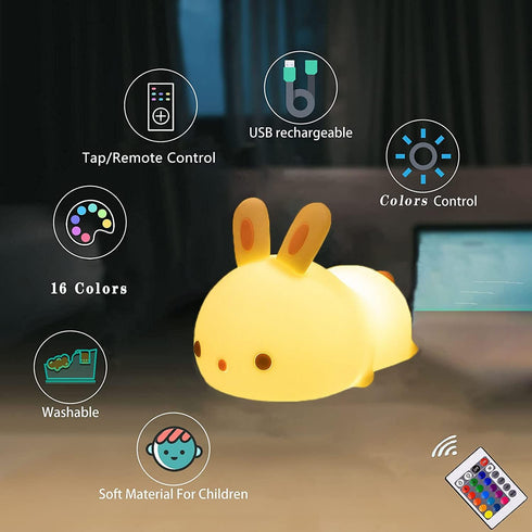 YOTOZU Cute Bunny Night Light, USB Rechargeable Cute Night Ligh with Touch Sensor and Remote Control 4 Modes 16 Colors Kid Night Light for Girls, ...