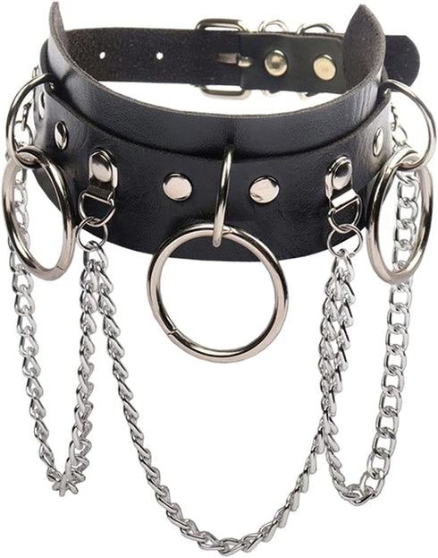 Olbye Circle Leather Choker Necklace Black Studded Rock Punk Collar Necklace PU Gothic Short Necklace Adjustable Link Necklace Jewelry for Women...