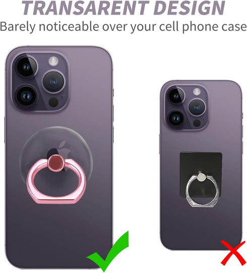 Pink Jsoerpay Clear Phone Ring Holder 2 Pack, Transparent Cell Phone Ring Grip 360°Rotation Finger Ring Stand, Phone Kickstand Compatible with Mos...