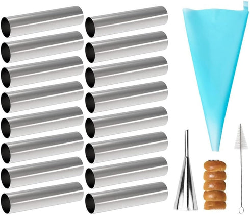 16 Pack Cannoli Tubes Molds Set, With 4.7 Inch Non Stick Cannoli Tubes Large, Reusable Piping Bag, Brush and Stainless Steel Tips, Cannoli Forms K...