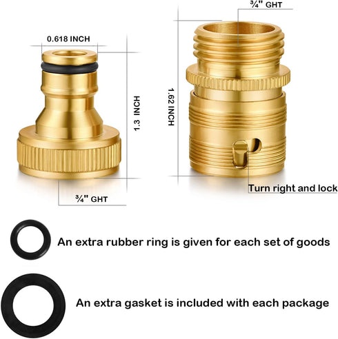 Garden Hose Quick Connect Solid Brass 3/4 inch GHT External Thread Quick Connect Fittings Male Quick Connector 4 Set...