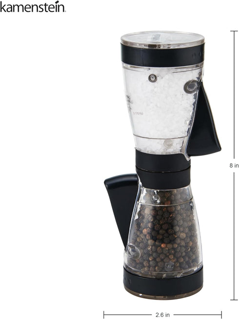 KAMENSTEIN One-Handed 2-in-a-1 Dual Salt and Pepper Grinder-Adjustable and Refillable, 8-Inch, Black...