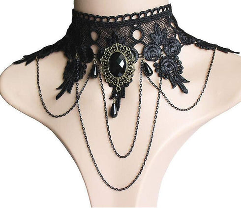 Black Choker Lace Necklace with Bracelet Set Punk Party Gothic Vintage Handmade Lolita Retro Bracelet Wristband for Women...