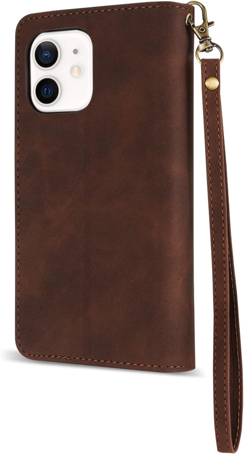 ZZXX for iPhone 12 Mini Wallet Case with Card Slot Premium Soft PU Leather Zipper Flip Folio Wallet with Wrist Strap Kickstand Protective for iPho...