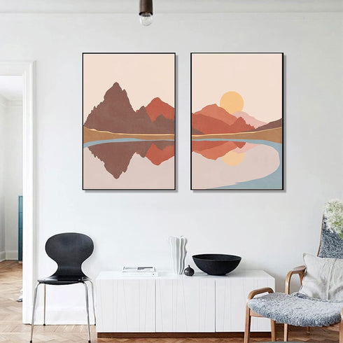 Bankrenart Nature Landscape Wall Art Prints Mid Century Boho Wall Decor Mountain Sun Lake Wall Art Modern Canvas Prints Abstract Artwork Poster fo...