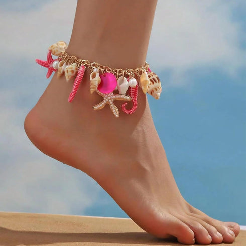 Shell Starfish Necklace Bracelet Conch Statement Chunky Necklace Mermaid Costume Jewelry Beach Jewelry for Women...