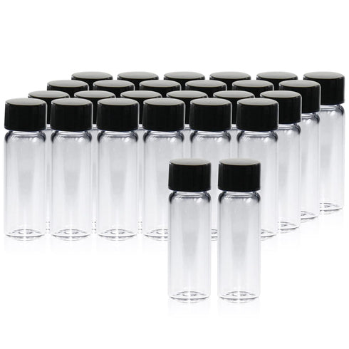 20 PCS 4 ML (1 dram) Clear Small Liquid Sample Glass Vials with Screw Caps, 15 mm Diameter x 45 mm Length Leak-Proof Vial, 13-425 Black Screw Cap ...