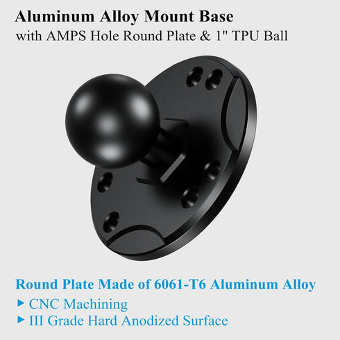 BRCOVAN 1'' Ball Mount Base with Aluminum Alloy AMPS Hole Round Plate & 1'' TPU Ball Adapter Compatible with RAM Mounts B Size 1 Inch Ball Double ...