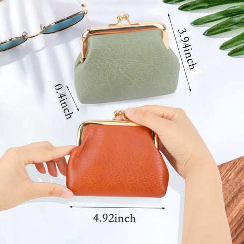 Oyachic 2 Packs Leather Coin Purse PU Car Change Holder Kiss lock Change Pouch with Clasp Vintage Wallets Small Money Bag For Men & Women (Green+B...