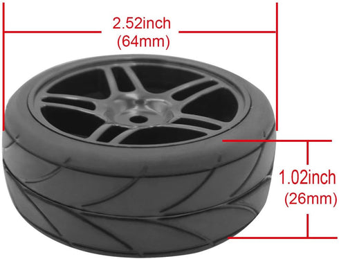 4 pcs 1/10 RC On-Road Rubber Tires & Wheels Sets 5 Spoke Wheels V Tread Rubber Tires 12mm Hex Hub...