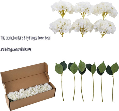 Kimura's Cabin 6pcs Fake White Flowers Artificial Silk Hydrangea Flowers Bouquets Faux Hydrangea Stems for Home Table Centerpieces Wedding Party D...