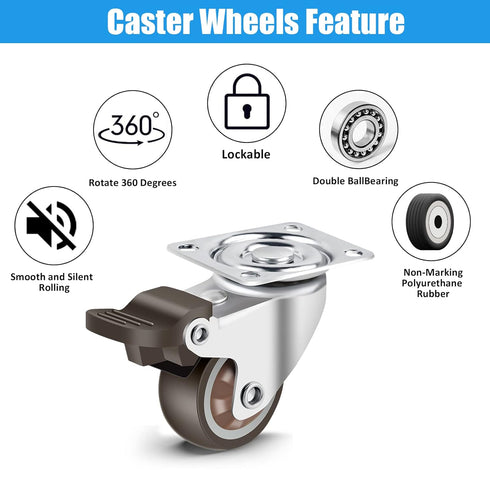 Nefish 1.5 Inch Caster Wheels Rubber Castor with Brake 360 Degree Rotation Top Plate Swivel Casters for Furniture, Table and Toolbox, 300 Pounds C...
