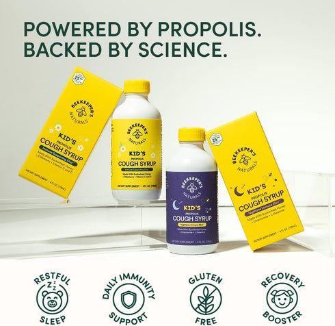 Beekeeper's Naturals Propolis Honey Cough Syrup Daytime for Kids Immune Support with Elderberry, Vitamin C, Vitamin D & Raw Honey - Throat Soothin...