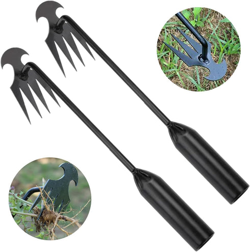 Stainless Weeding Artifact Uprooting Weeding Tool, Weed Puller Tool 4 Teeth Dual Purpose Forged Weed Puller, Multifunctional Manual Weeders for Ga...