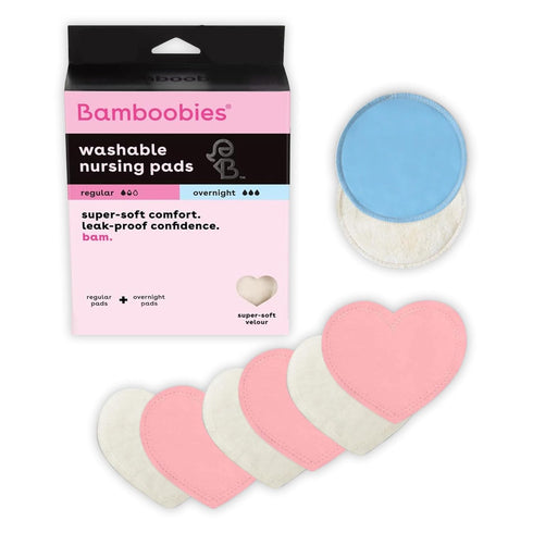 Bamboobies Nursing Pads, Ultra-Soft Velour, Reusable, Washable & Leak-Proof, 6 Ultra-Thin and 2 Overnight Pads for Breastfeeding...