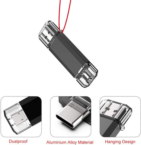 Vansuny 128GB USB C Flash Drive 2 in 1 OTG USB 3.0 + Type C Memory Stick with Keychain Dual Type C Thumb Drive Photo Stick Jump Drive for Android ...