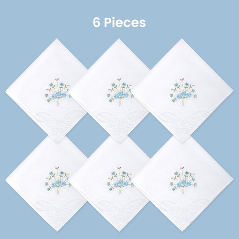 Selected Hanky Women's Cotton Handkerchiefs Flower Embroidered with Lace, Ladies Hankies 6 Pcs - Blue Floral...