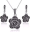 Vintage Black Crystal Geometric Rose Flower Necklace Earrings Fashion Jewelry Sets Christmas Day Gifts...