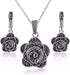 Vintage Black Crystal Geometric Rose Flower Necklace Earrings Fashion Jewelry Sets Christmas Day Gifts...