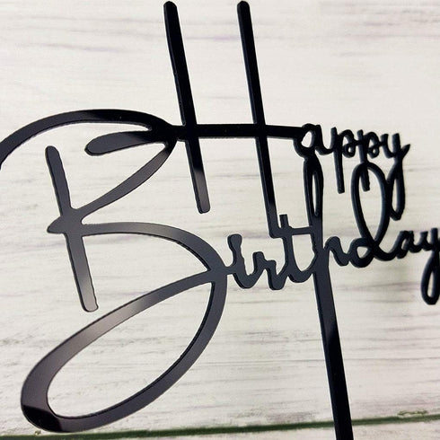 Happy Birthday Cake Topper for Birthday Party Decorations (Black Acrylic)...