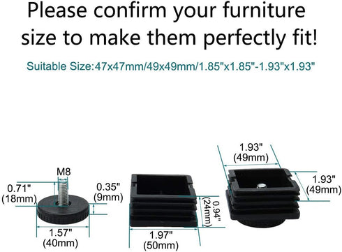 uxcell M8 Leveling Feet 50 x 50mm Square Insert Adjustable Furniture Glide 2 Sets...