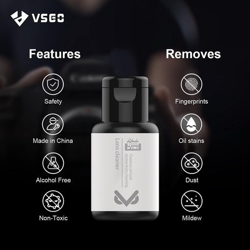 VSGO V-C01E Optical Lens Cleaner Kit Professional Lens Cleaning Fluid with Camera Cleaning Swabs and Dispensing Bottles Compatible for Cameras, Ca...