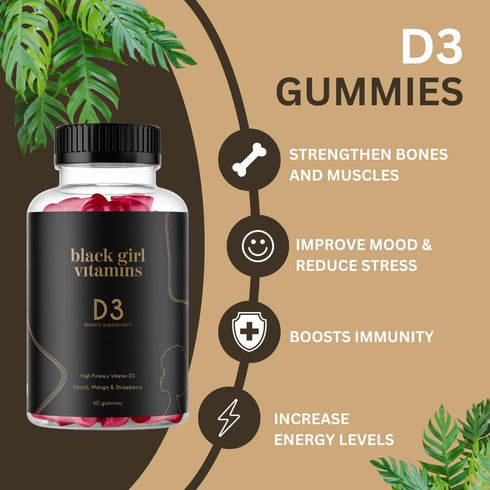 Black Girl Vitamins - Vitamin D3 Gummies, for Immune, Energy, and Bone Support, 2000IU (50mcg) Vitamin D per Serving, Gluten-Free Gummy Vitamins (...