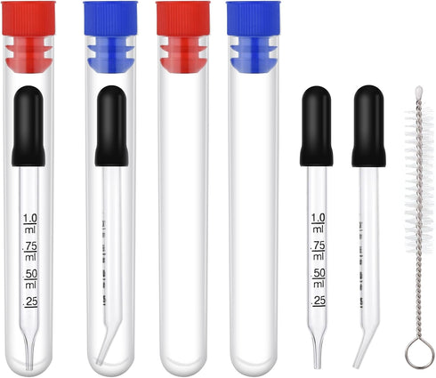 4pcs 1ml Dropper, Eye Dropper Glass with Measurements Bent & Straight Tip, Calibrated Pipettes Dropper with Rubber Head Liquid Accurate Dropper fo...