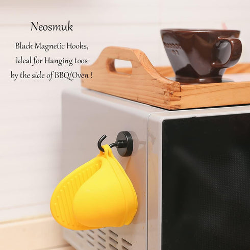 Neosmuk Black Magnetic Hooks, Strong Magnet with Hook for Fridge, Super Neodymium Extra Strength Industrial Hooks for Hanging (Matte Black,4 Pack)...
