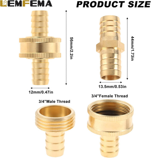 4 Sets 1/2 Inch Solid Brass Garden Hose Connector Repair Kit,Water Hose Mender Female Male Hose Coupling with Stainless Steel Clamp, Tape and Rubb...