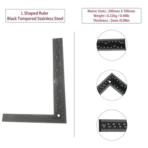Metal L Square Ruler, 90 Degree Right Angle Metric and Inches Ruler, Double Sided Ruler with Clear Scale, Stainless Steel Right Angle Measuring To...