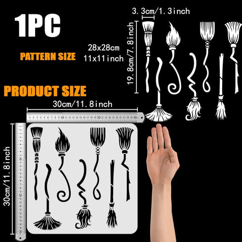 FINGERINSPIRE Witch Brooms Painting Stencil 11.8x11.8 inch Large Broomsticks Drawing Template Plastic PET Magic Brooms Stencil for Painting Hollow...