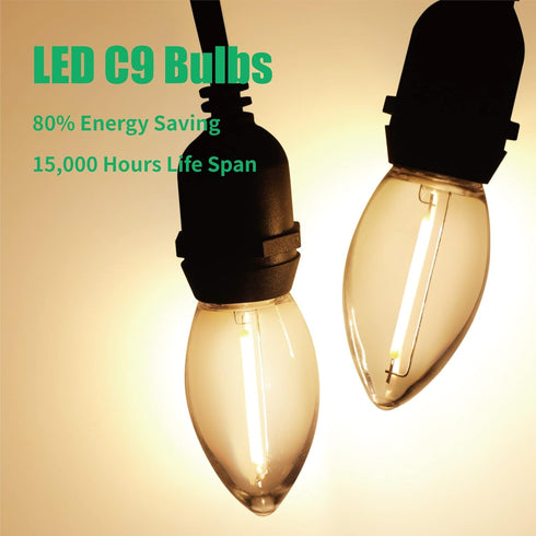Meconard C9 Led Replacement Christmas Light Bulb, 25 Pack C9 Shatterproof Led Bulbs for Christmas Outdoor String Lights, E17 Intermediate Base, Co...