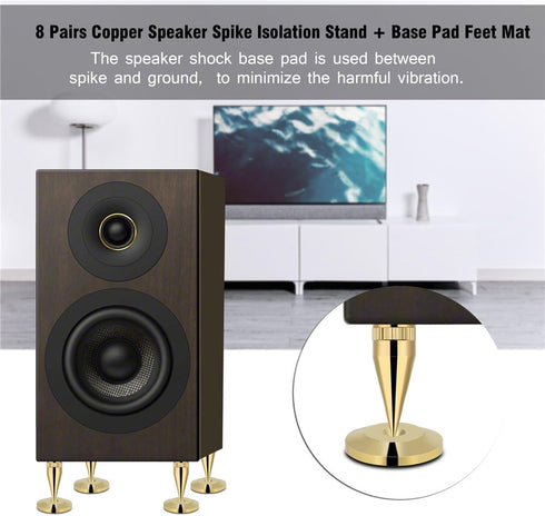 Zerone Speaker Spike Pad Kit, 8 Pairs 6 x 36mm Copper Speaker Spike Isolation Stand with Base Pad Feet Mat for for Speaker, Amplifier, CD DVD Play...