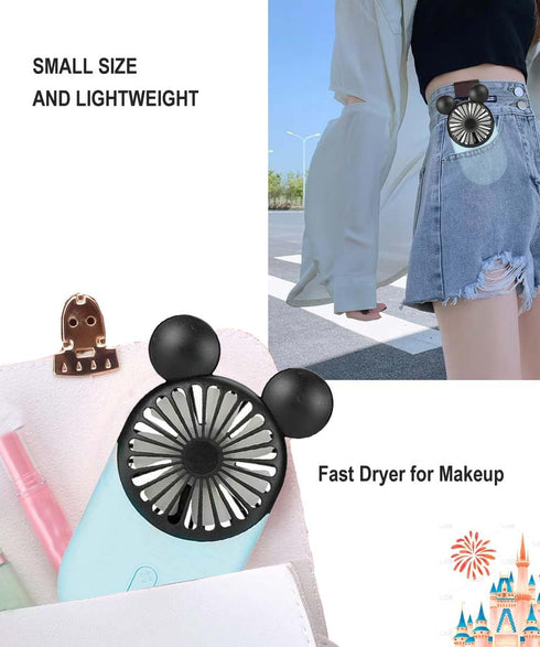 Cute Personal Mini Fan(2 PACK), Mini Handheld Fan, USB Rechargeable Portable Fan with Stylish LED Light,3 Speed Adjustable,Cute Mouse,for Kids Gir...