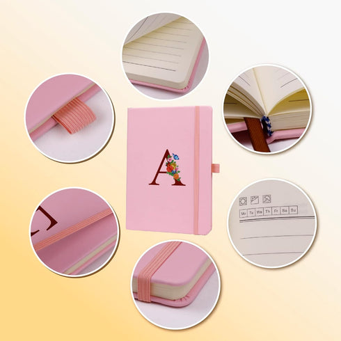 Pink Notebook for Women, 5.7"X8.3" A5 Journal Notebook with Letter B, Dual-Sided Writing Notebook with Dividers, Cute Leather Journal for Work, Bu...